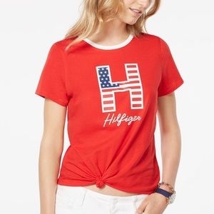 Tommy Hilfiger Sport Red Front Knot Logo Top Size XL